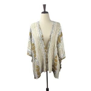 Sseko‎ Crepe Mustard Mod Open Front Short Kimono Shrug Cover Up